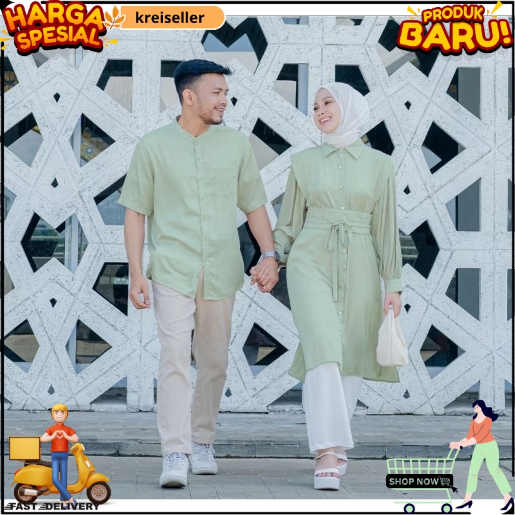 Baju Couple Pasangan Model Tunik dan Kemeja Bahan Katun Toyobo