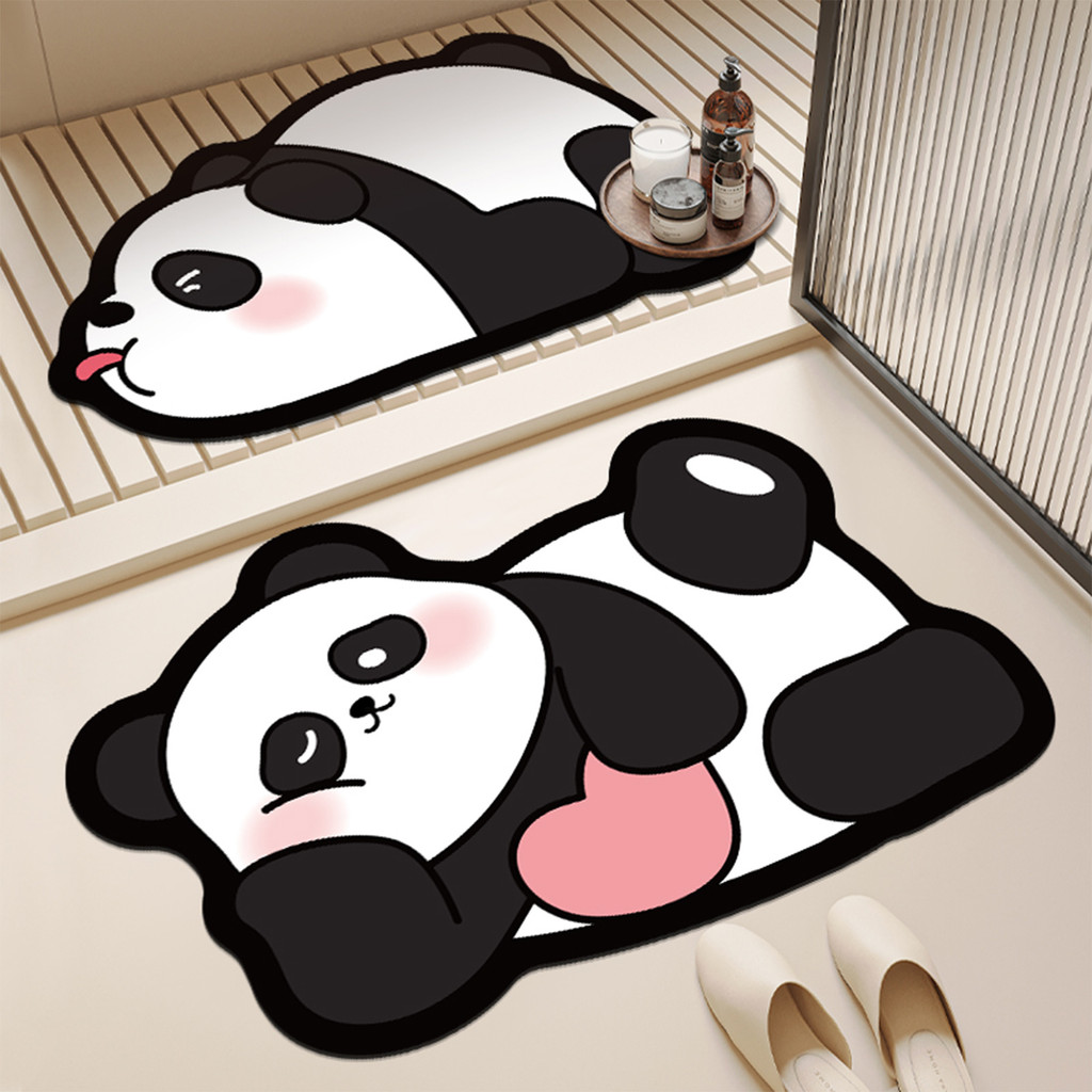 Rubber bathroom anti-slip floor mat, water-absorbing and quick-drying floor mat, cartoon panda print