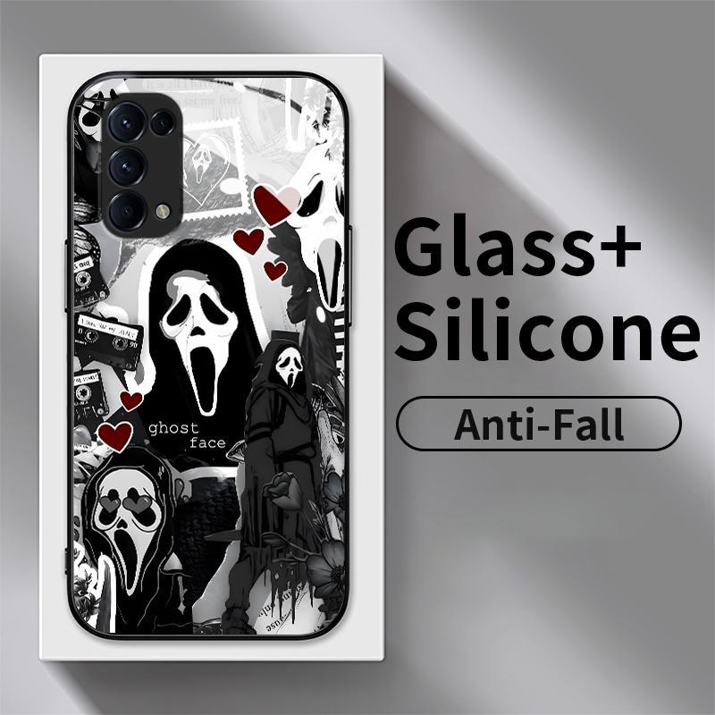 Glass Case OPPO Reno5 4G 5G F K Lite Reno2 Z Reno3 Reno4 Silicon Back Unik Topeng Iblis Cassing Hp