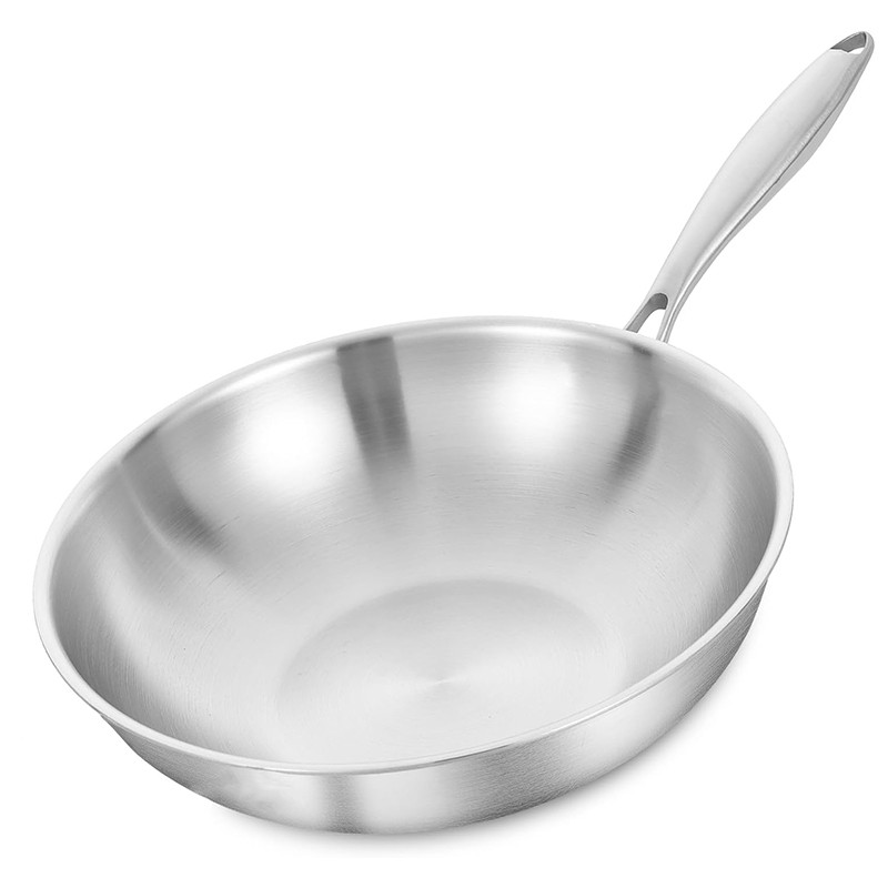 Tri-Ply Stainless Steel Wok With lid,30/32/34cm Stir-Frying Pan, Induction Cooking Pan, shwasher & O