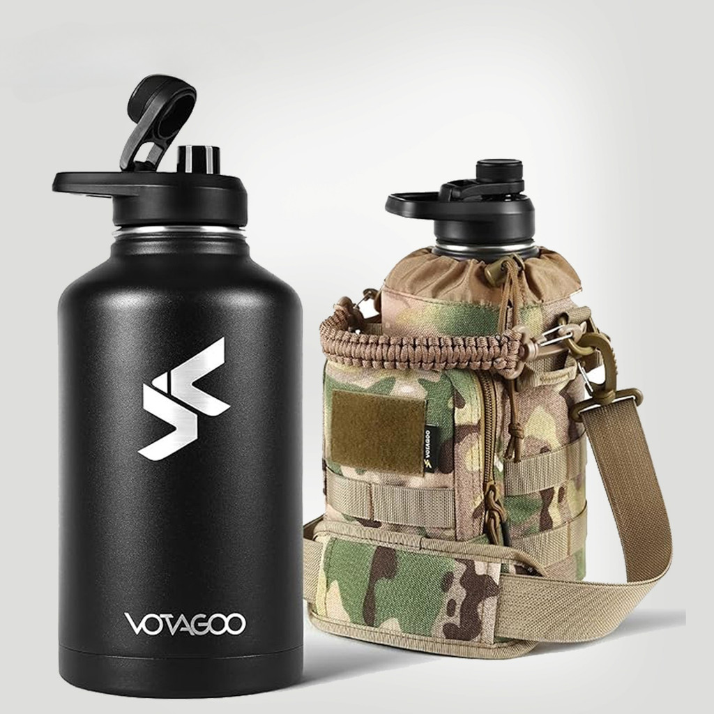 64 oz tactical water bottle - half gallon stainless steel insulated water bottle, metal military wat