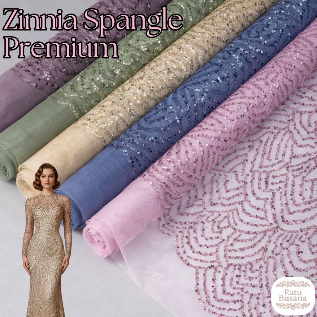 Kain Kebaya Tile Brokat Payet Zinnia Spangle 2026 Bordir Full Payet Premium Meteran Mewah Tile Payet