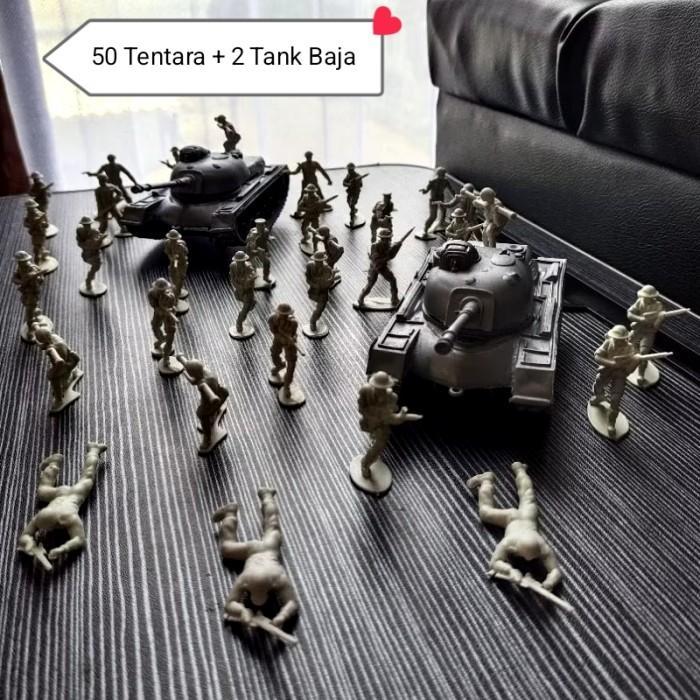 KIDLOFT mainan tentara plastik + tank baja figure army men military mainan perang perangan - Putih