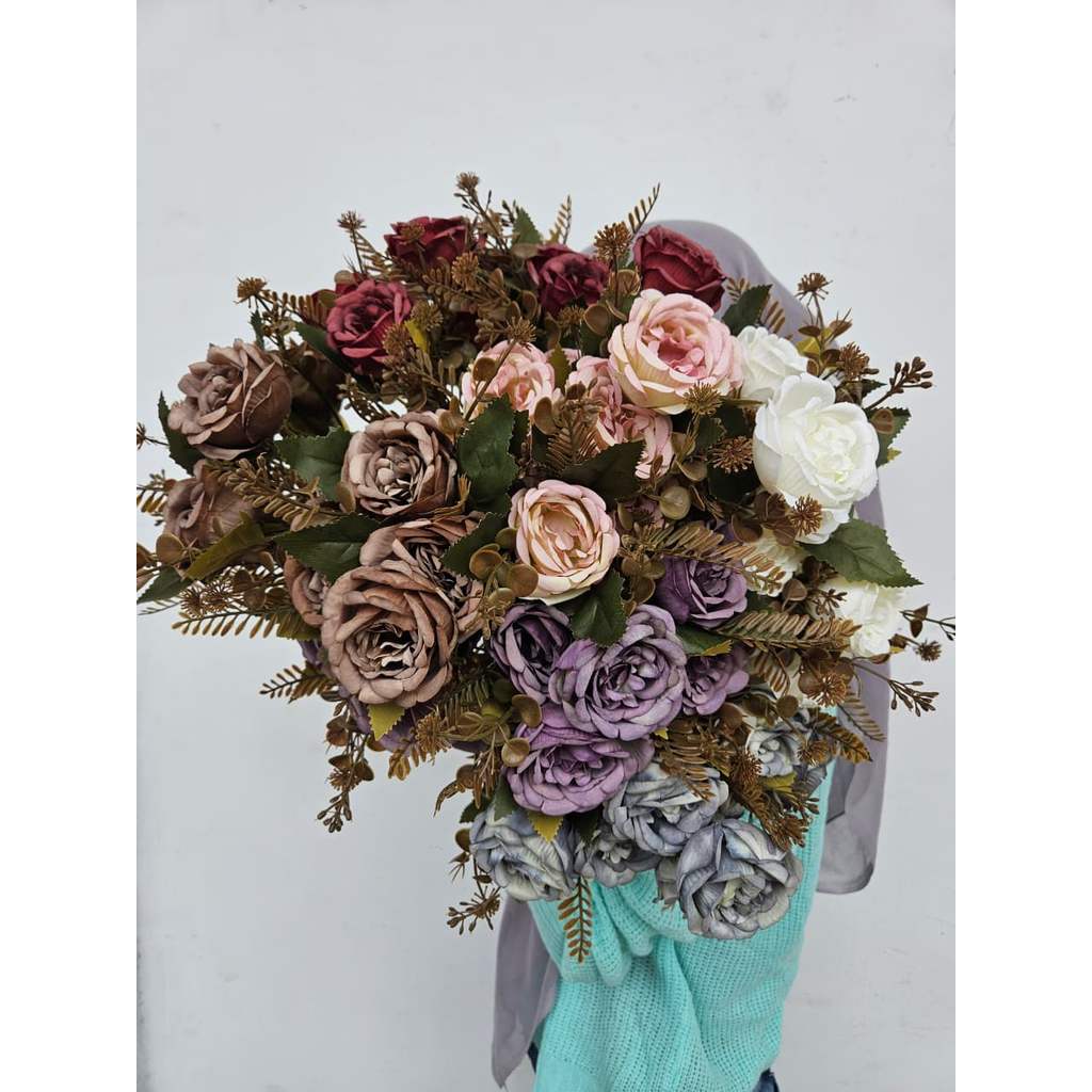 Bouquet Bunga Mawar Tea Rustic Dekorasi Hiasan Pernikahan