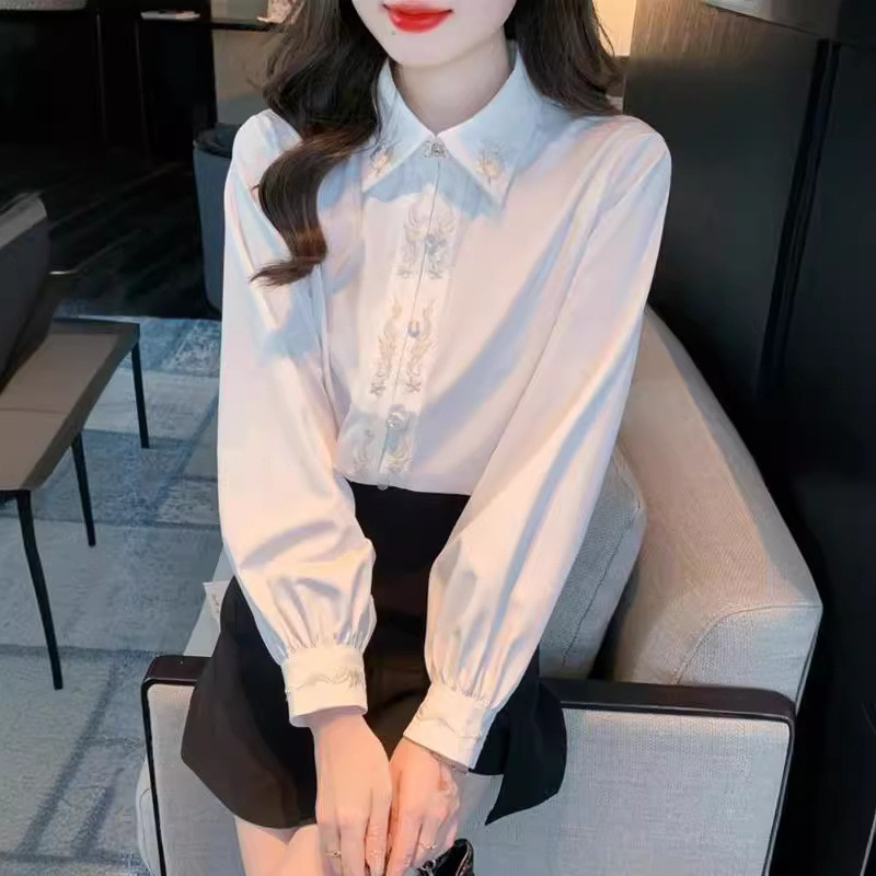 Kemeja putih Hanfu gaya Tiongkok baru berkualitas tinggi untuk wanita