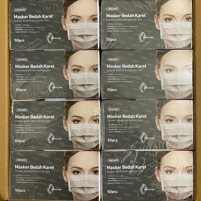 febrimaret1 Masker Karet Onemed Abu Abu / Masker Medis Abu Abu / Grey (KARTON) TERLARIS