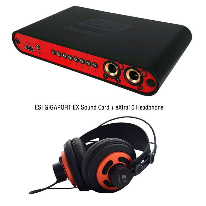 ESI GIGAPORT eX + eXtra10 Monitoring Headphones Professional 24-bit/192kHz 8 Output USB Audio Interf
