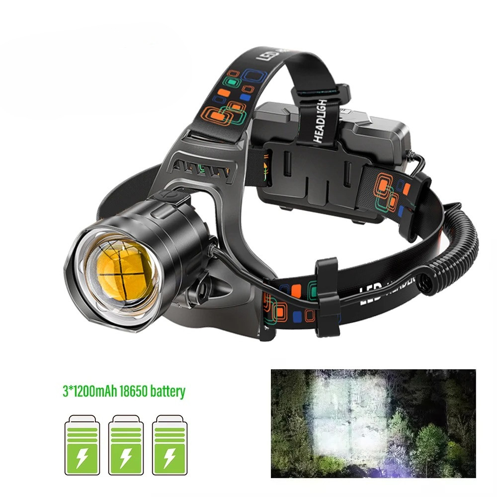 Super Bright LED Headlamp with XHP90 Lamp Beads Waterproof Headlight Power Display Suitable Explorat
