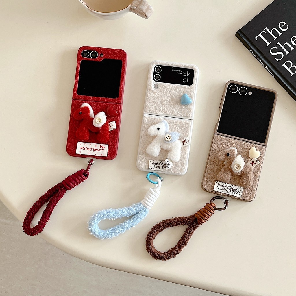 Flip7 Kartun Kuda Mewah dengan Rantai Flip6 Samsung Galaxy Z Flip5 Casing Lucu Temukan N3 Flip Z Fli