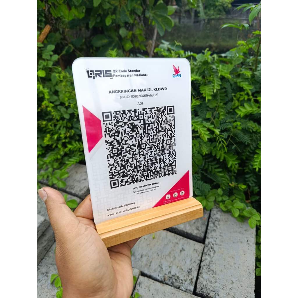 barcode Qris Payment/Barcode Pembayaran UkA5 BAHAN AKRILIK kombinasi kayu/barcode QRIS anti luntur/b