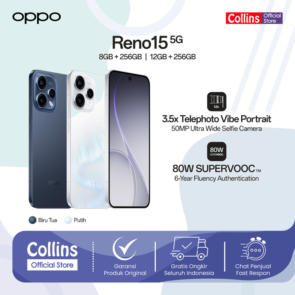 OPPO Reno15 5G 8+256GB & 12+256GB [3.5x Telephoto Vibe Portrait, 6500mAh Battery 80W SUPERVOOC, IP69