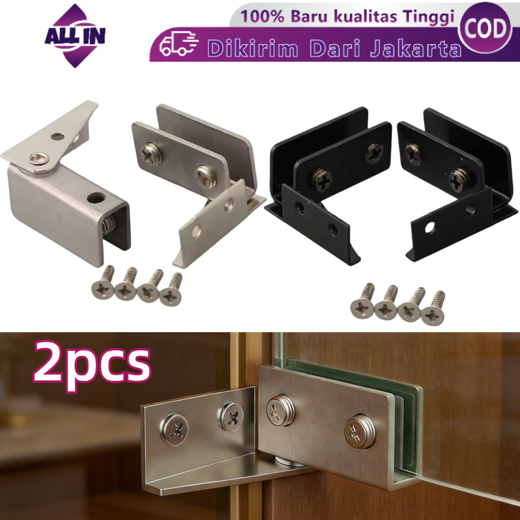 2pcs Stainless Steel Engsel Kaca Jepit Pivot Pintu Kaca Cabinet Ensel Pintu Kaca Engsel Jepit Kaca 5