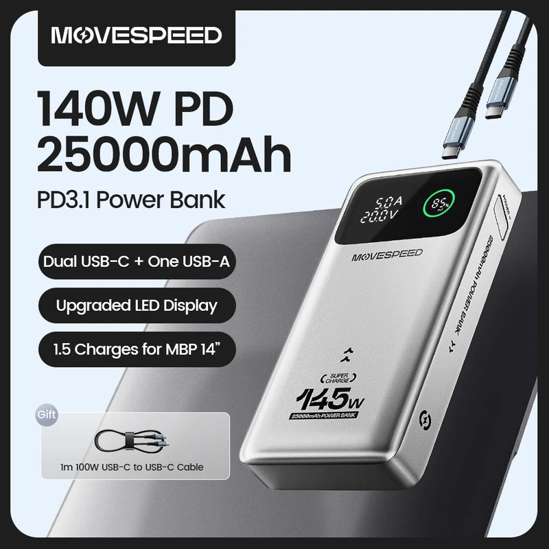 MOVESPEED M25Pro 140W Power Bank 25000mAh PD3.1 Fast Charge Portable External Battery 100W Powerbank