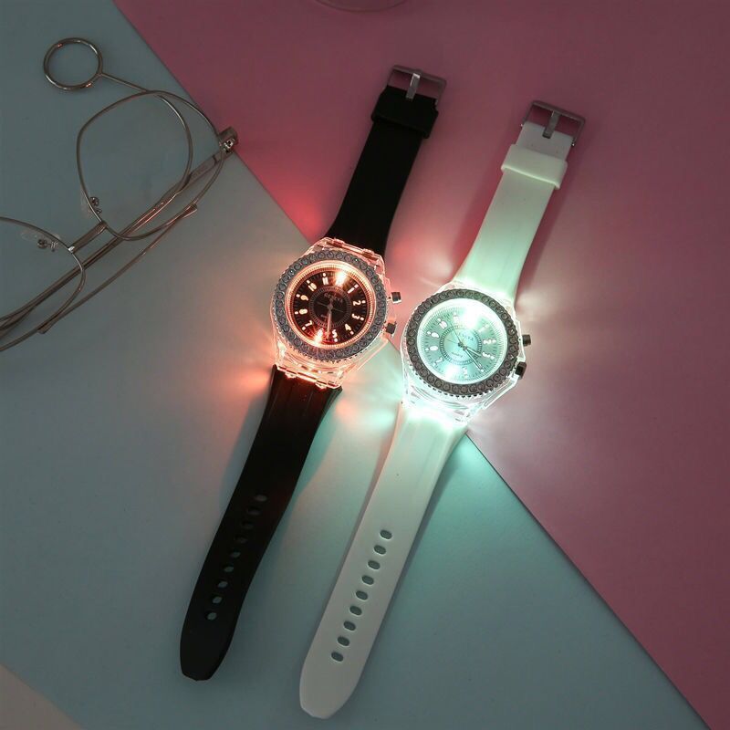 Anti Air Set Jam Tangan Couple Original Korea: Desain Jelly dengan Kristal & LED Mewah Jam Tangan Wa