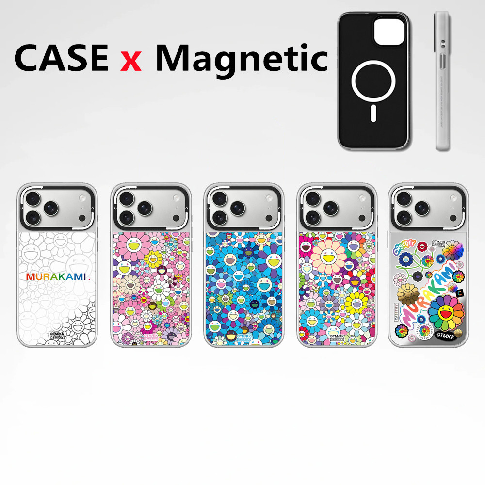 Casing Ponsel Magnetik Efek Cermin Perak Elektroplating TAKASHI MURAKAMI x CASETi FLOWERS BLOOM Untu