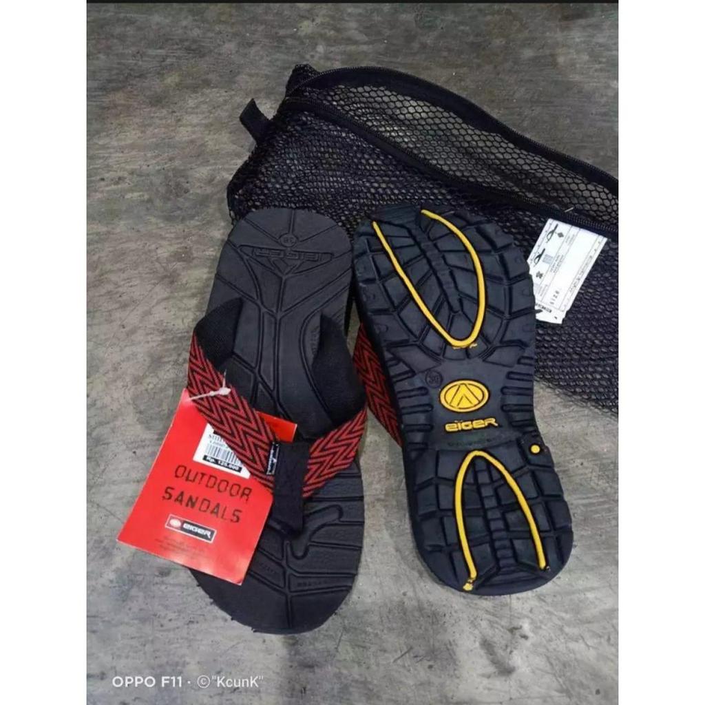 Sandal Jepit Eiger tali hitam tali motif Pria & Wanita bonus Tas Jaring Insole Eva spoon Tebal Sol 2