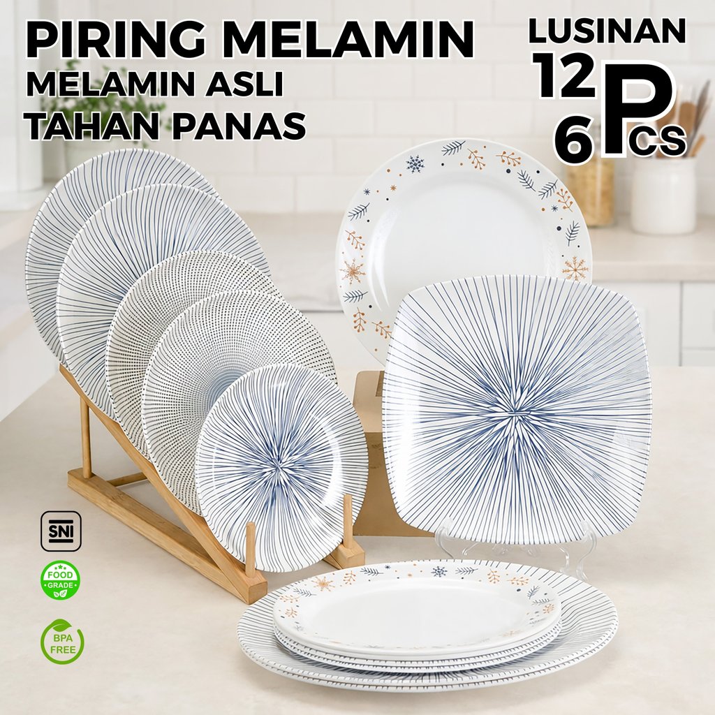 Lusinan Piring Saji Melamin Motif Aesthetic 7-12inch | Piring Makan Piring Kue Melamin Tahan Panas