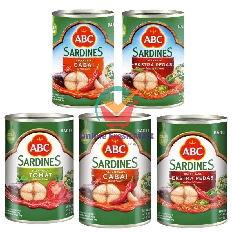 (kirim instant) ABC sardines tomat chili extra pedas kaleng kecil besar sarden