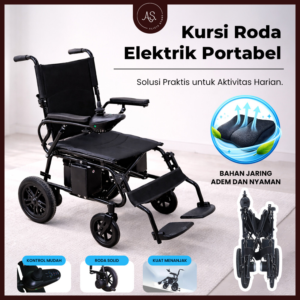 AS Kursi Roda Elektrik Lipat Otomatis Ringan untuk Dewasa & Lansia