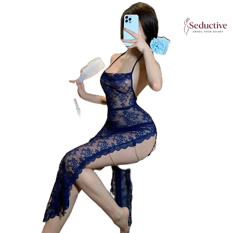 Baju Tidur Lingerie Dress Panjang Renda Transparan Sexy Wanita 0031