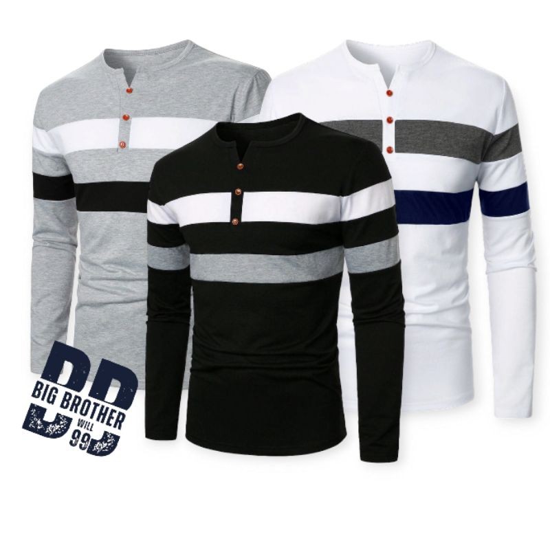 KAOS KANCING LENGAN PANJANG - KAOS KANCING LENGAN PANJANG - KANCING PAKET 3 POTONG - KAOS KANCING PA