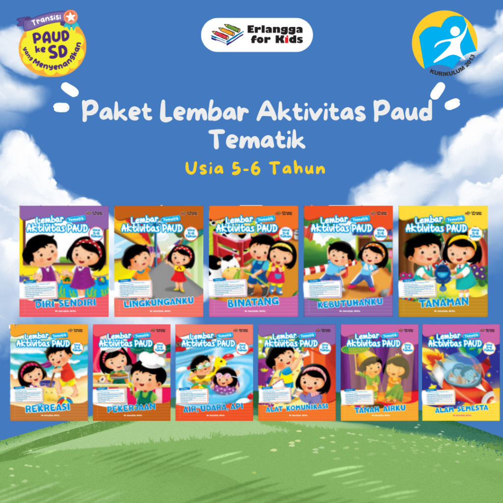 [Erlangga ] Buku Paket Tk/Paud: Lembar Aktivitas Paud Tematik Isi 11 Buku Usia 5-6 Tahun