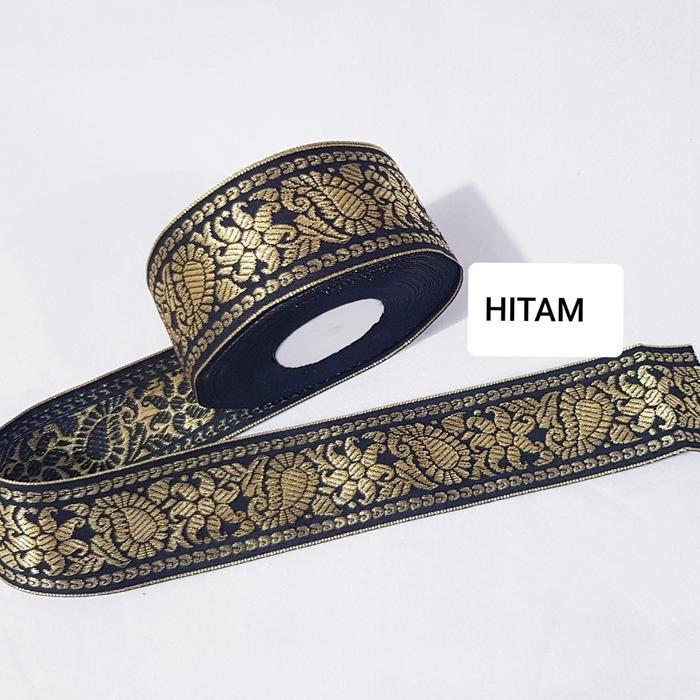 PITA RENDA MOTIF BATIK GOLD LEBAR 5CM ISI 20YARD - HITAM GOLD