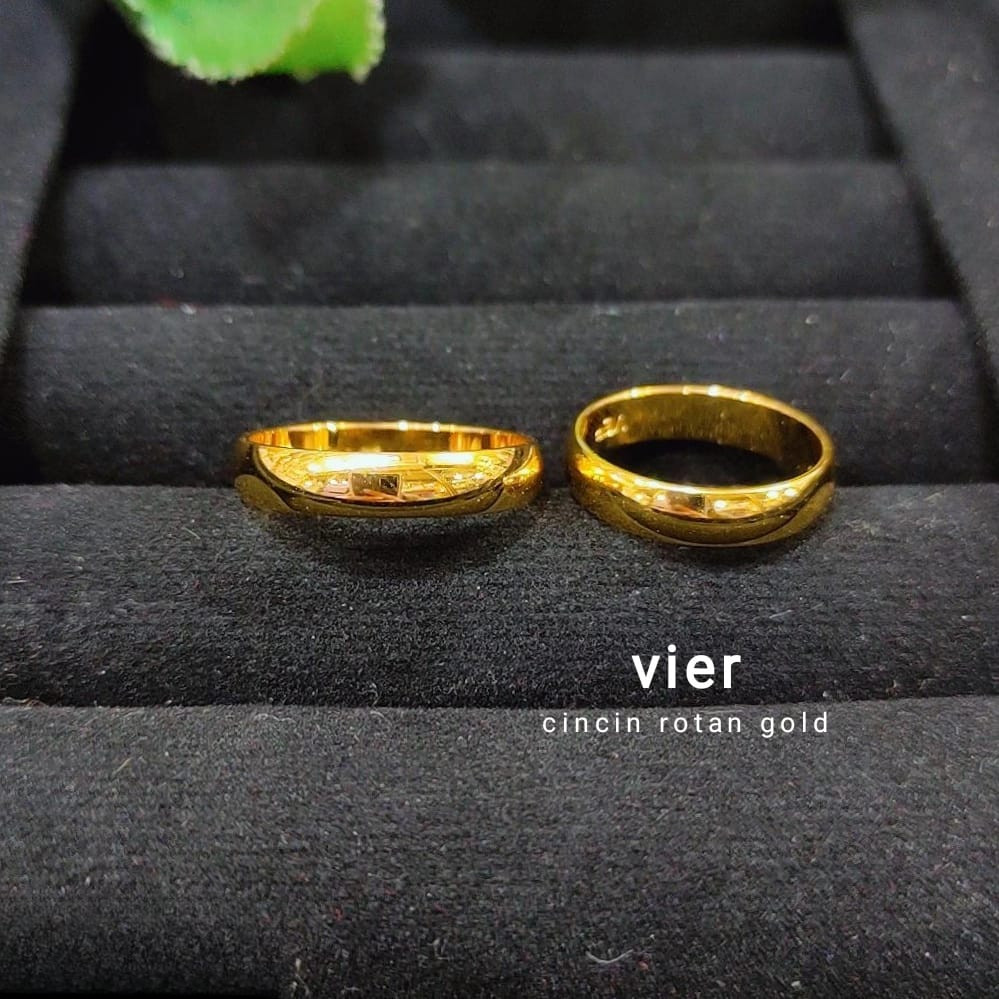 Cincin Rotan Warna Emas 24Krt Cincin Nikah Tunangan Couple Replika Perhiasan Premium
