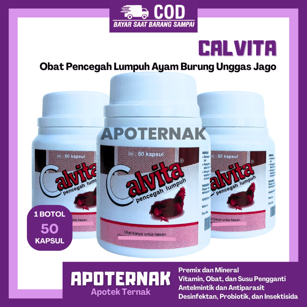 CALVITA 50 Kapsul | Obat Pencegah Lumpuh Ayam Burung Unggas Jago | Cegah Ayam Lumpuh | Obat Lumpuh A