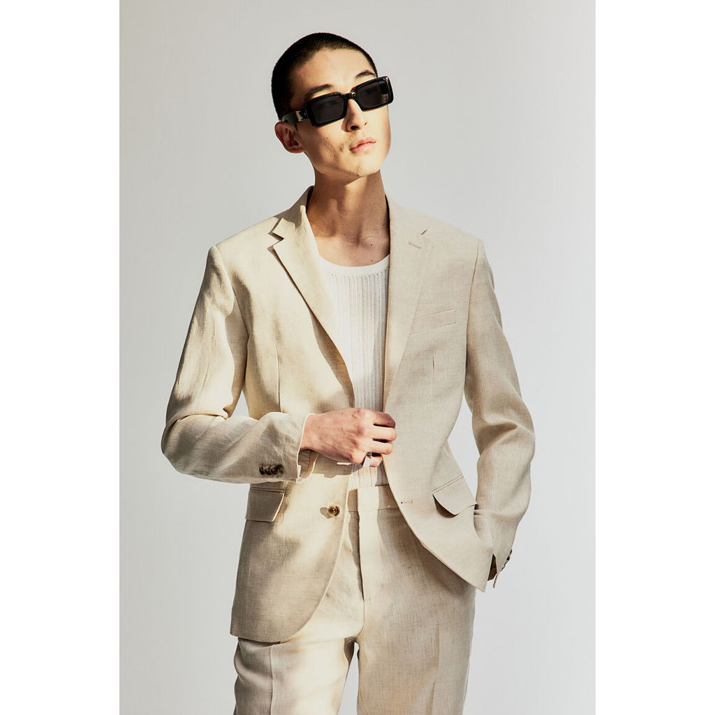 H&M Pria Jaket Linen Slim Fit 0783354
