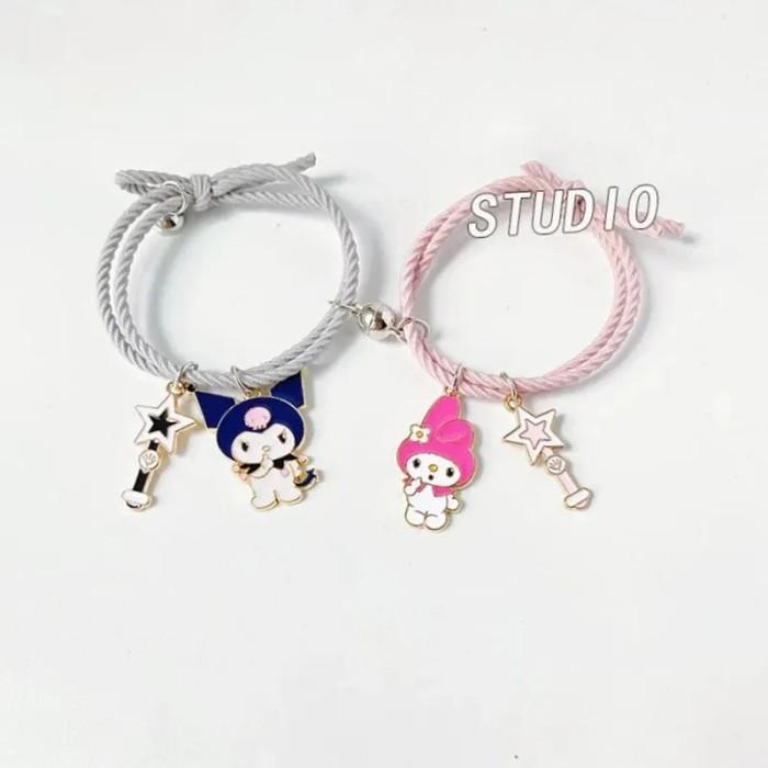 2 PCS Gelang Tangan Couple Bestie Cartoon Lucu Melody dan Kuromi - Abu
