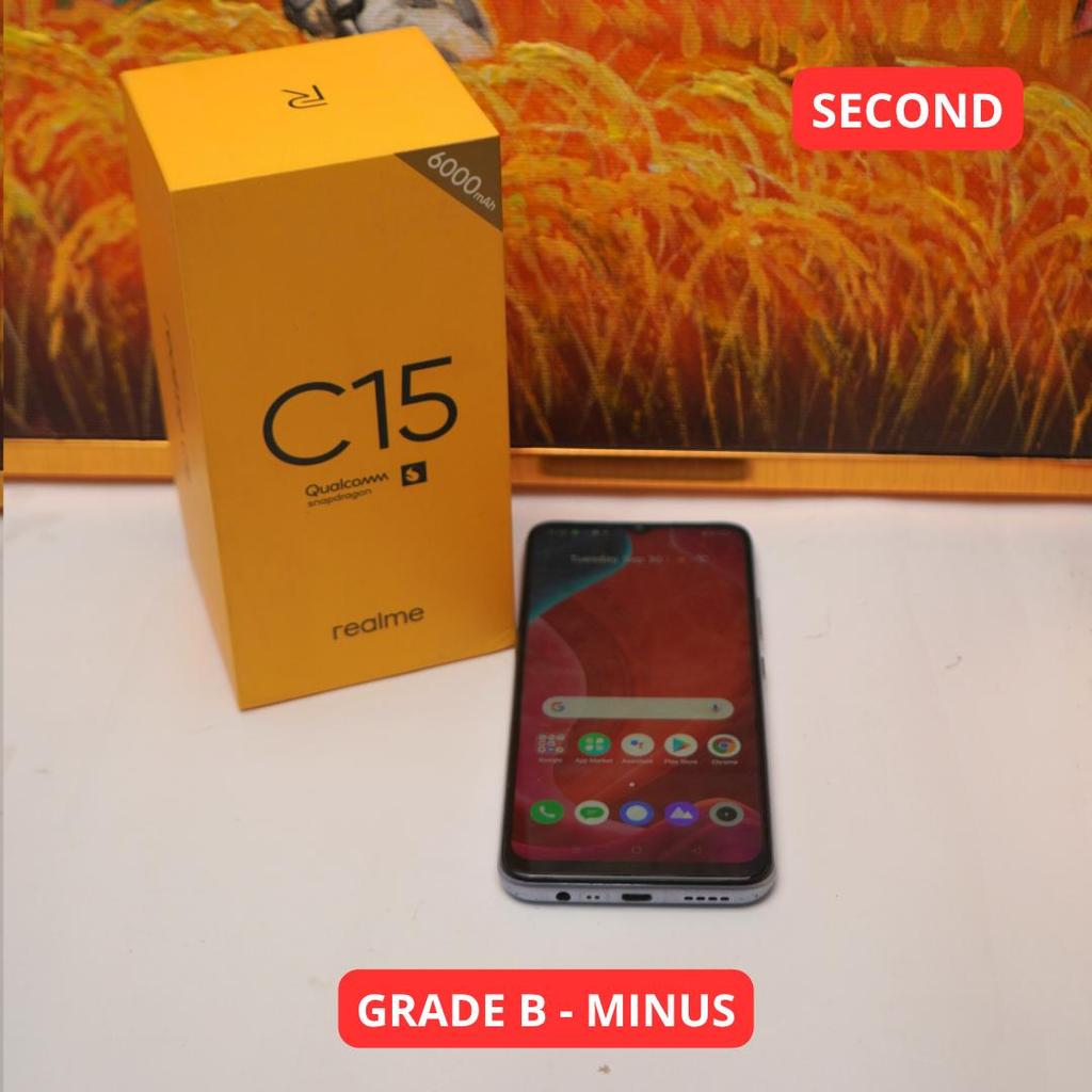 REALME C15 4/64 GB GRADE B - MINUS HP SECOND ORIGINAL SINAR MUTIARA CELL