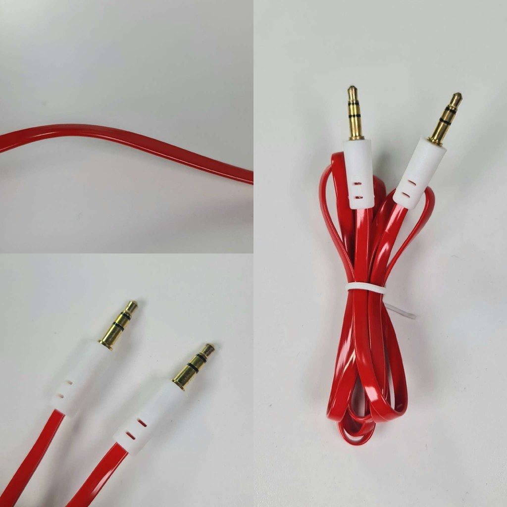 Kabel AUX 3.5mm TRS HiFi Noodle Design  -Red Hp Android Speaker Mobil