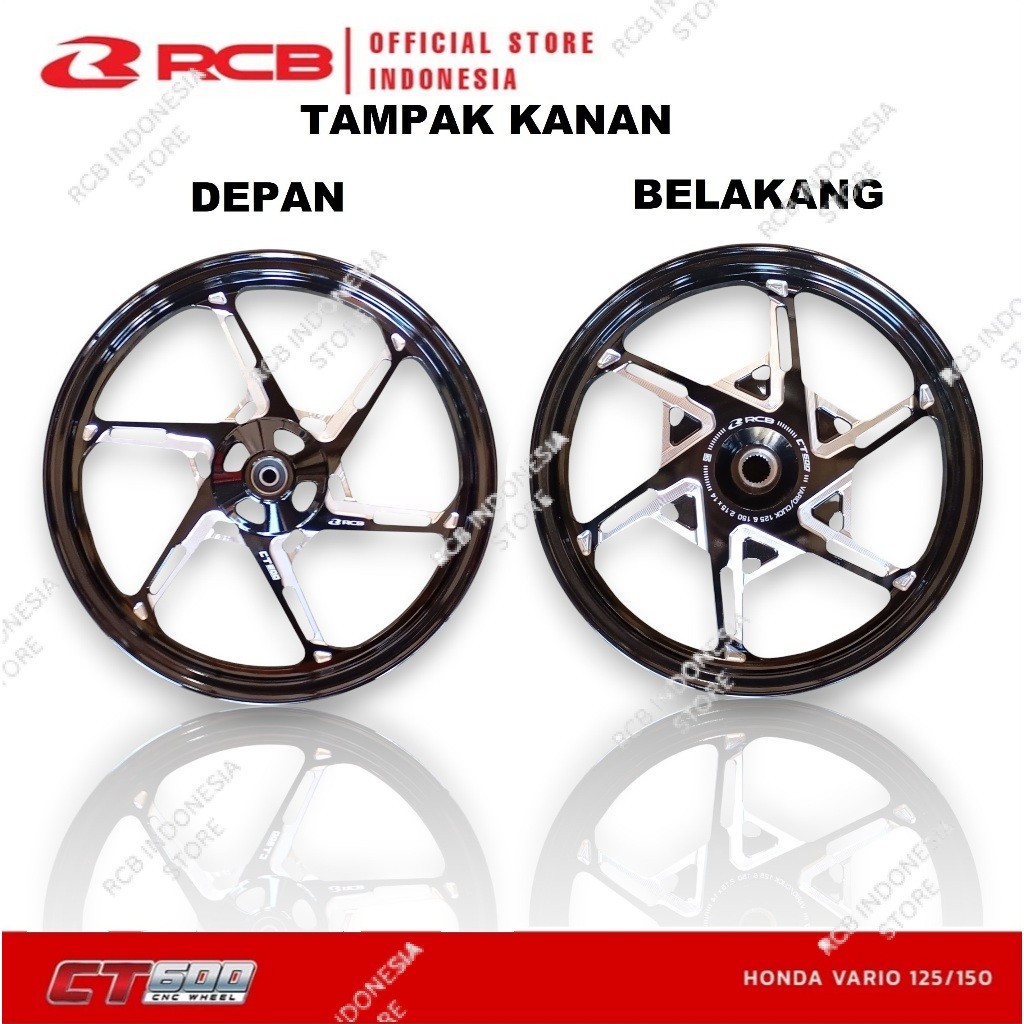 RCB Velg Racing Casting CNC CT600 CT 600 Ring 14 BeAT Karbu Fi Scoopy Spacy Vario 110 125 150 Hitam 