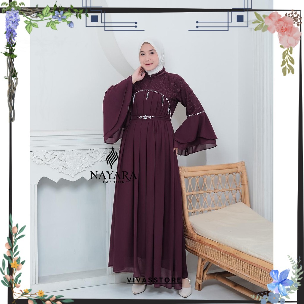 Promo Zoya Dress Gamis Ceruty Baby Doll Premium Full Furing Mix Brukat Sapto Aplikasi Payet Mutiara 