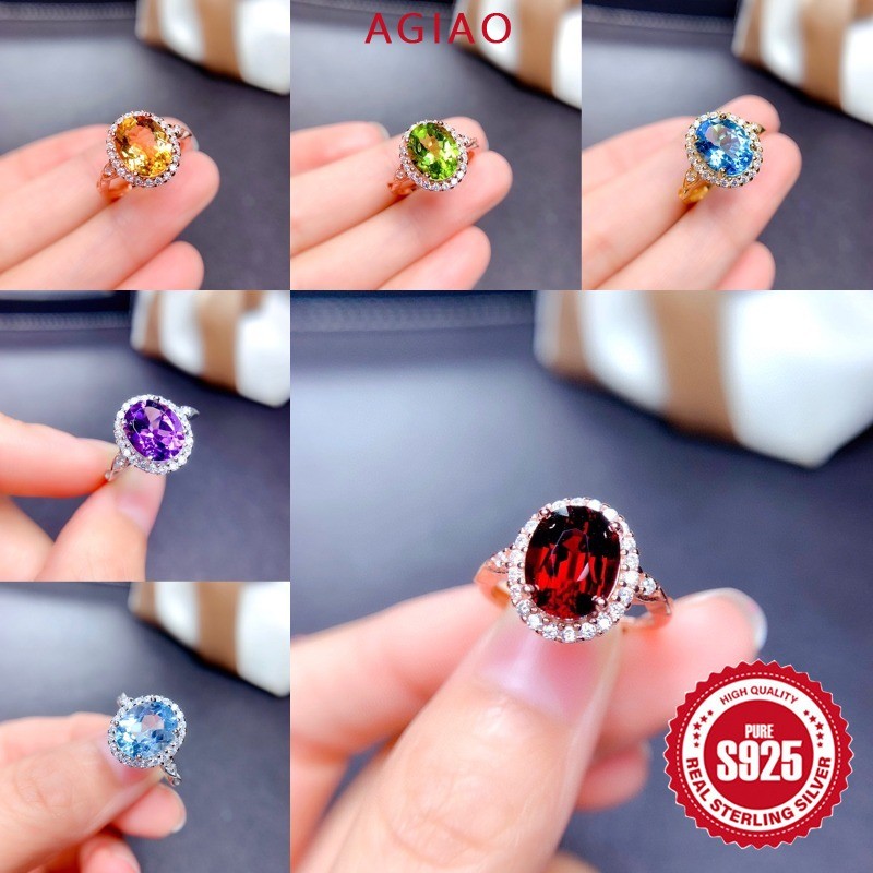 AGIAO Cincin Berlian Garnet Oval Zircon 5A Batu Permata Kristal Kuning Untuk Wanita