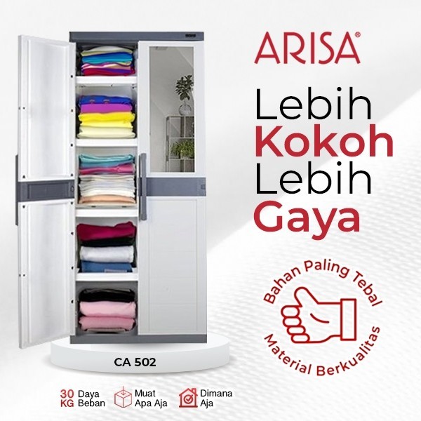 ARISA CA 502A / CA 502 (FREE GIFT) - LEMARI PLASTIK JUMBO KACA CERMIN / LEMARI PAKAIAN 2 PINTU RAK H