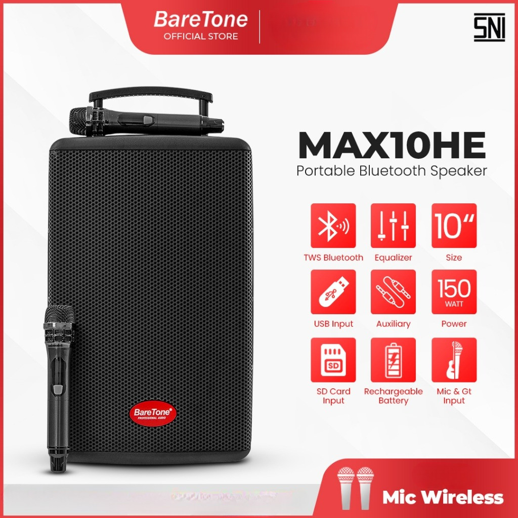 SPEAKER PORTABLE BARETONE MAX10HE SPEAKER BLUETOOTH 10INCH