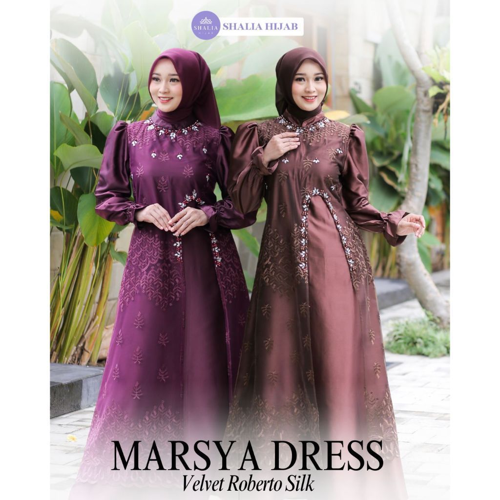 AKDS Shalia Hijab - Marsya Dress Silk Brukat Payet Mutiara Premium Gamis Pesta Lebaran Kondangan Mew
