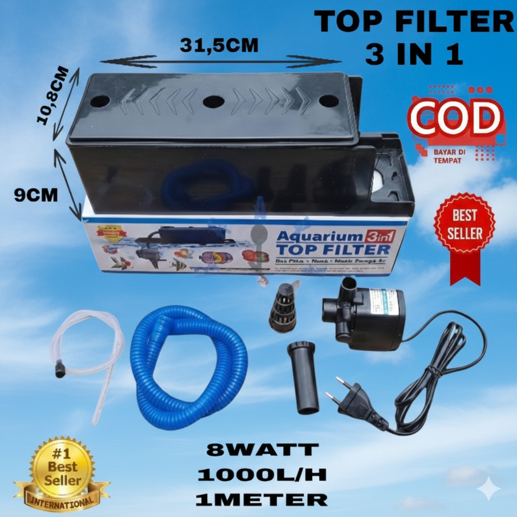 Filter Pompa Komplit Top Filter Box Aquarium 3 In 1 Top Filter SP 1200 Garansi (BOX LEBIH BESAR)