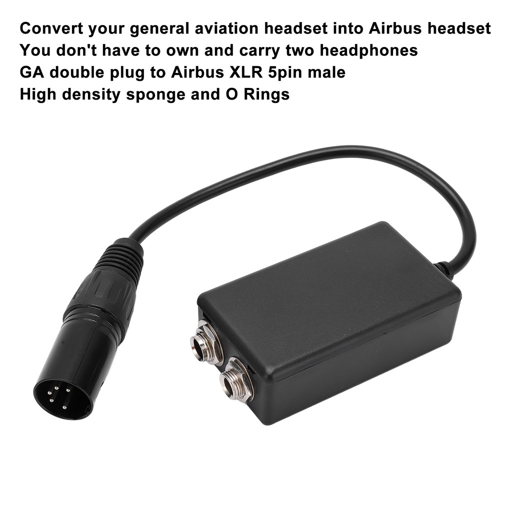 Aviation Headset Adapter GA  Plugs to Airbus XLR 5 Pin Male Adapter Headphone Extension Cable GA Ada