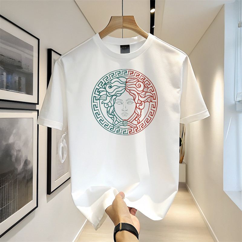 COD Kaos VERSACE - T-Shirt Lengan Pendek Kerah Bulu, Desain Korea, Katun Premium untuk Pria, Gaya Sa