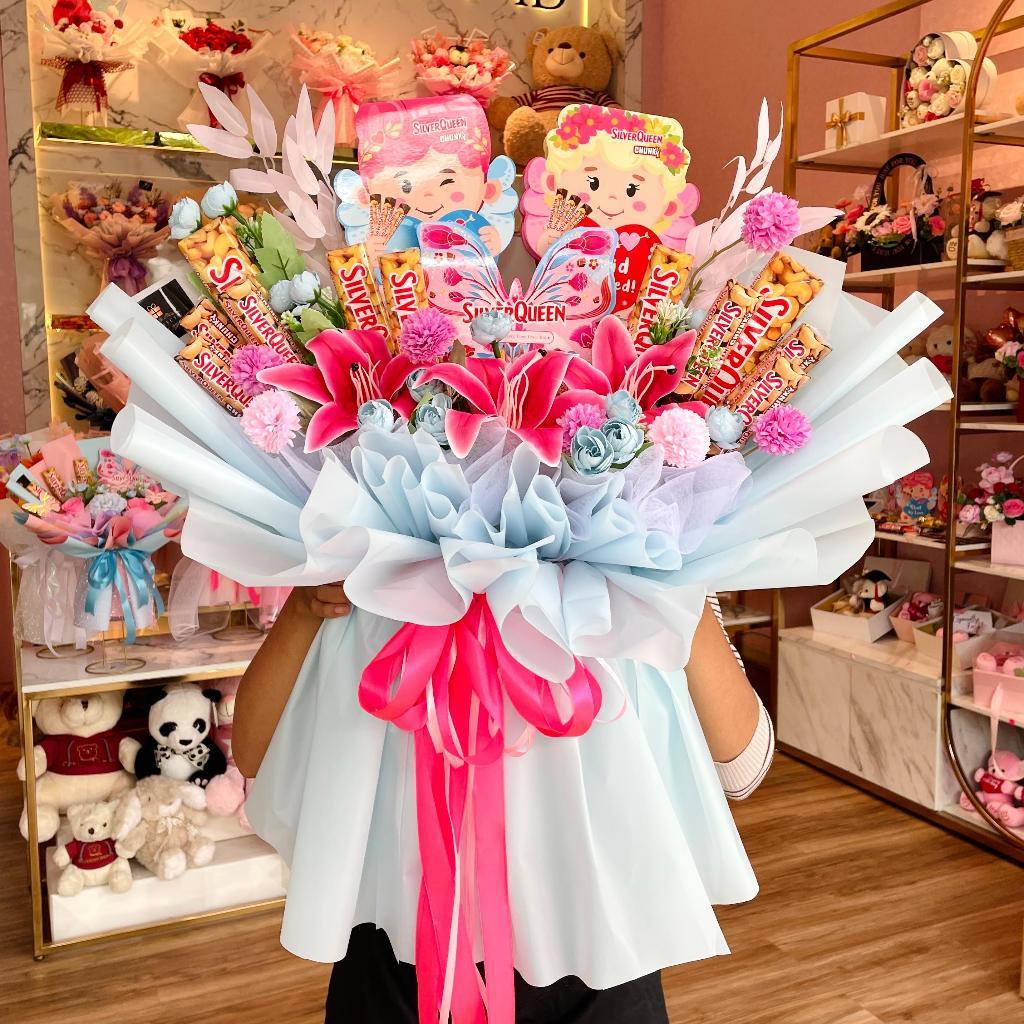 Buket Bunga Beruang Silverqueen Valentine Kado Romantis Kado Ulang Tahun Kado Anniversary