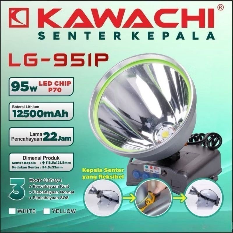 SENTER KEPALA 95WATT LED CJIP P70 LG-951P BATERAI BISA DIPINDAH