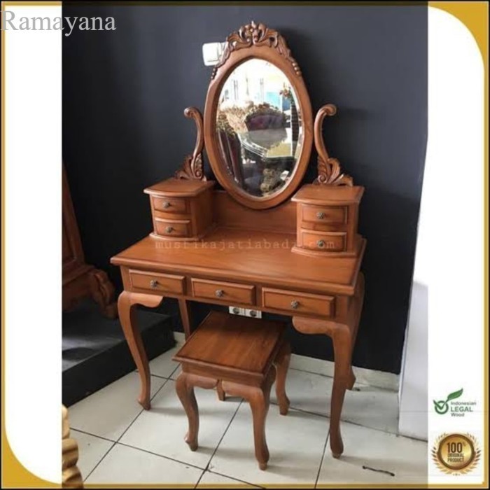 meja rias ukir kayu jati, tolet kartini cat duco putih murah