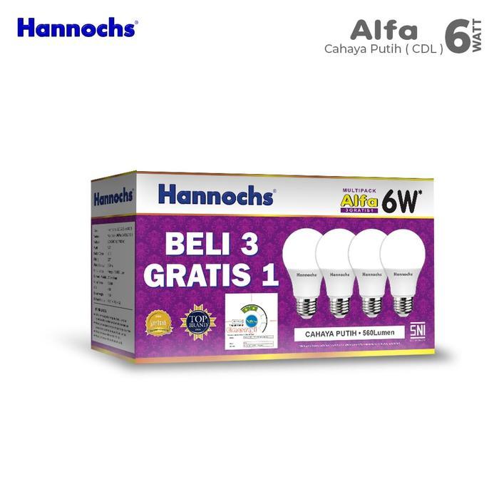 PROMO  LAMPU HANNOCHS LED BULB ALFA 6W 10W 13W PAKET BELI 3 GRATIS 1 ALFA - 6 WATT