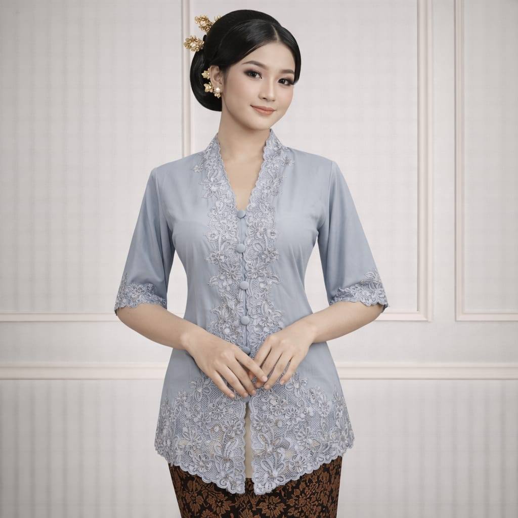 Kebaya Abu Pendek Encim Bordir Katun 767