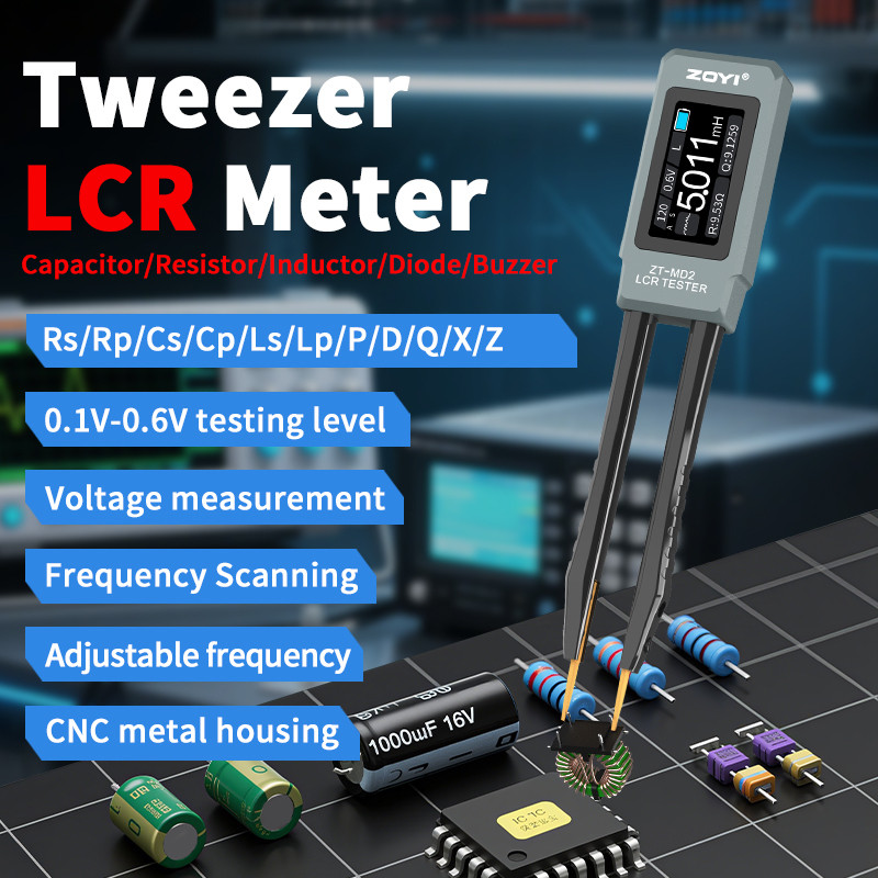 ZOYI ZT-MD2 Smart Digital Tweezers LCR/ESR Meter, Auto Component Tester, SMD Tester Tool 100K