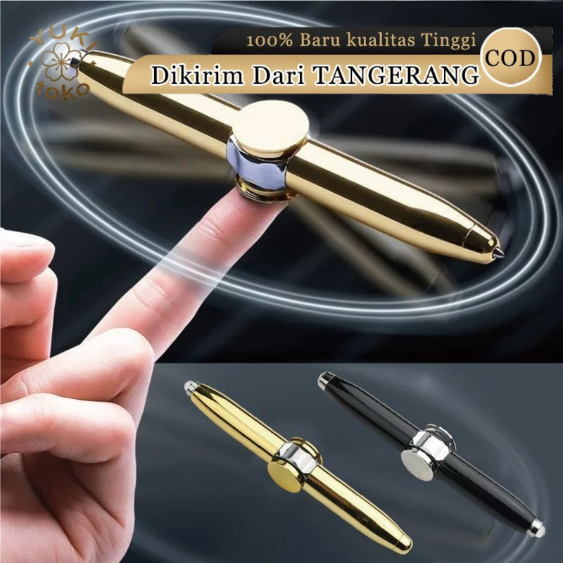 Fidget Spinner Pen LED Lampu Metal Pulpen Putar Mainan Kado Anak Sekolah