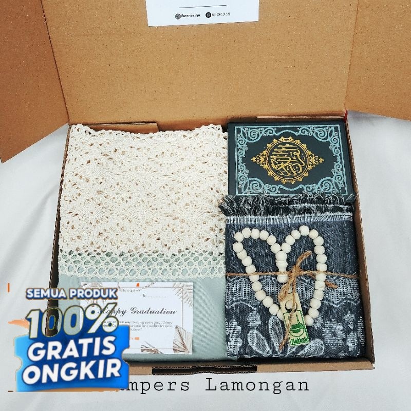 HAMPERS MUKENAH KATUN JUMBO RENDA BESAR + SAJADAH + AL QURAN  / PAKET ALAT SHOLAT MUKENA / SET PARCE